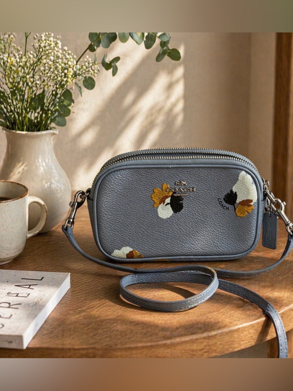 Coach Light Blue Floral Leather Crossbody Bag - Picture 2 of 9